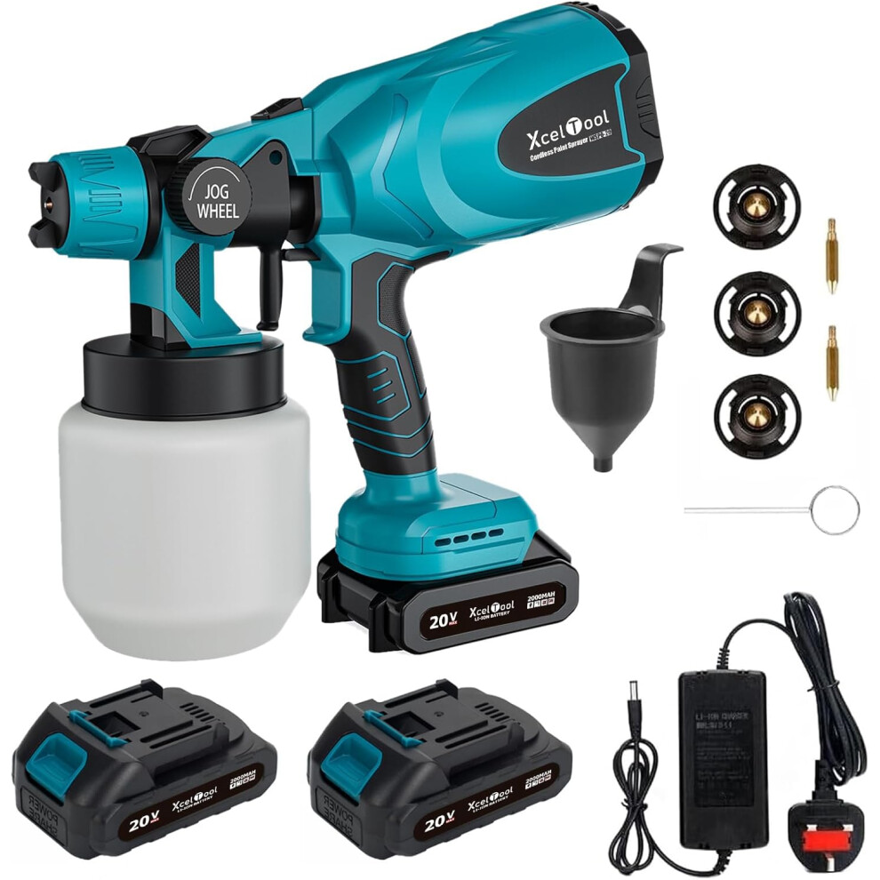 Cordless Paint Sprayer, 20V Paint Spray Gun with 3 Nozzles, 800ML Removable Container for Fence, Shed, Wood, Wall Latex Paint