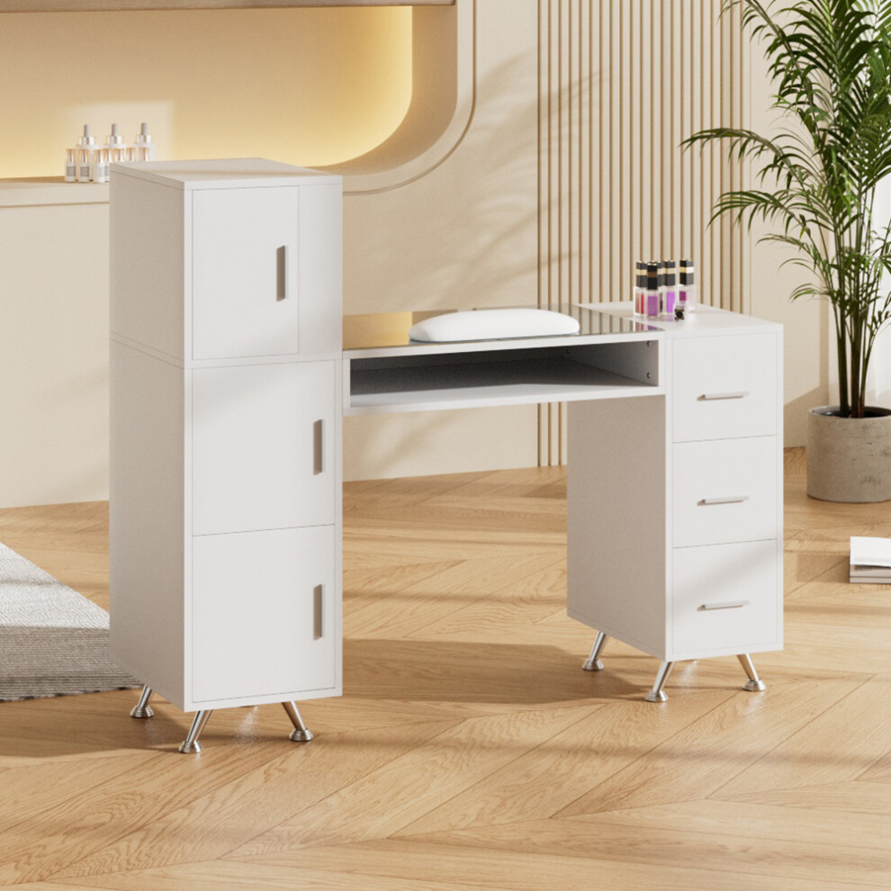 Manicure Table with Tempered Glass Top and Wrist Cushion