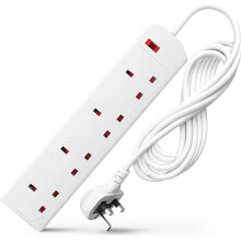 DESIRETECH White 5 Meter Electric Extension Lead - 4 Gang, 3 Pin Cable with UK Plug ,Wall Mountable & Multi Socket