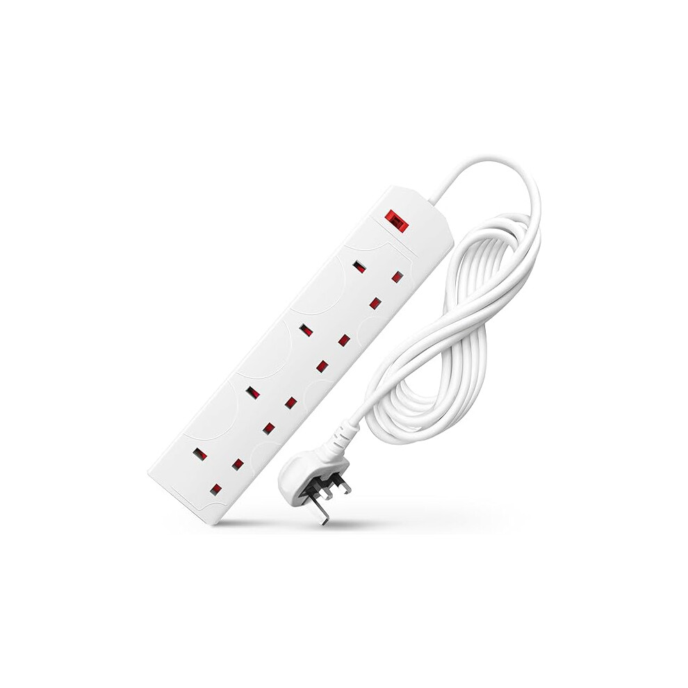 Desiretech 10 Meter Electric Extension Lead - 4 Gang, 3 Pin Cable With Uk Plug ,Wall Mountable & Multi Socket White
