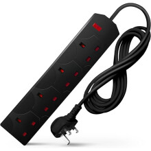DESIRETECH Black 5 Meter Electric Extension Lead - 4 Gang, 3 Pin Cable with UK Plug ,Wall Mountable & Multi Socket