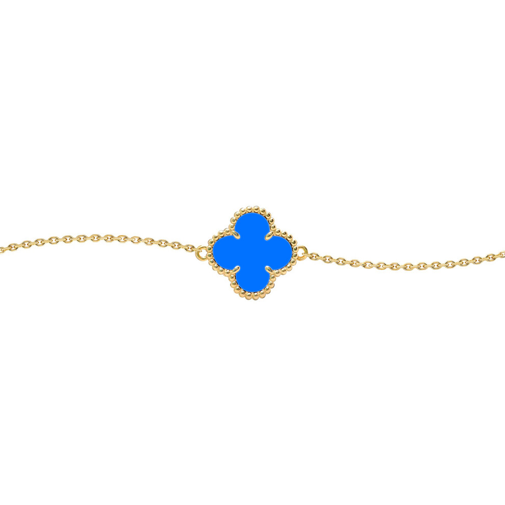 Jewelco London Gold-plated Silver Blue Clover Agate Lucky Charm Chain Bracelet 7-8.5" - ABB239-GP