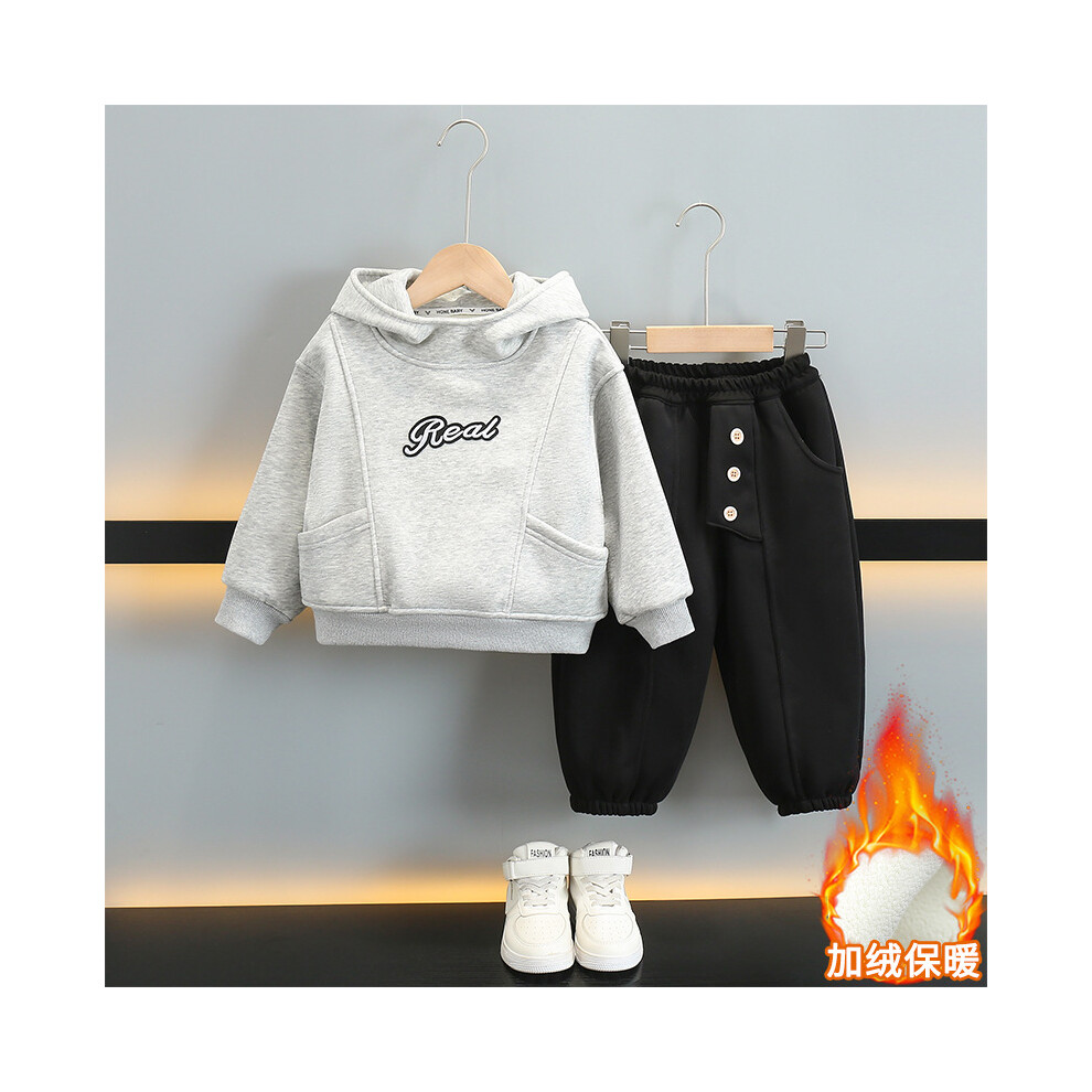 (Gray, 100cm) Fashionable Boys Winter Clothing Set Soft Comfortable Fleece Hoodie And Pants-image-OPC-PFG5CH9-NEW