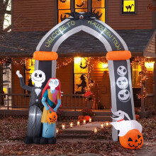 10ft Halloween Jack Skellington and Sally Welcoming Archway Inflatable with Build-In LED