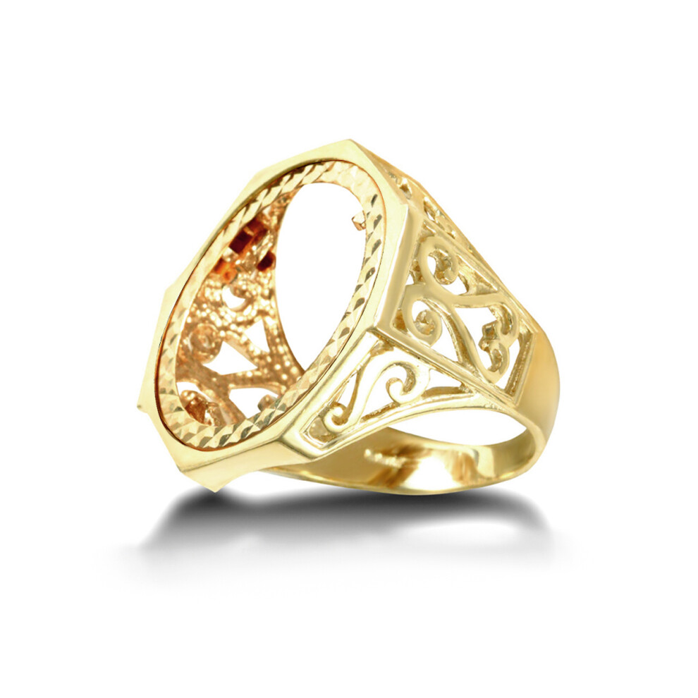 (S) Jewelco London Men's Solid 9ct Yellow Gold Octagon Scroll Full Sovereign Mount Ring - JRN179-F