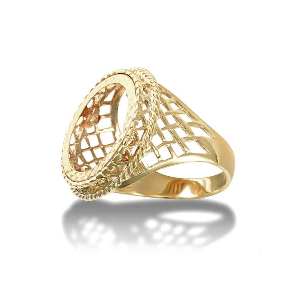(L) Jewelco London Men's Solid 9ct Yellow Gold Rope Edge Basket Half Sovereign Mount Ring - JRN169-H