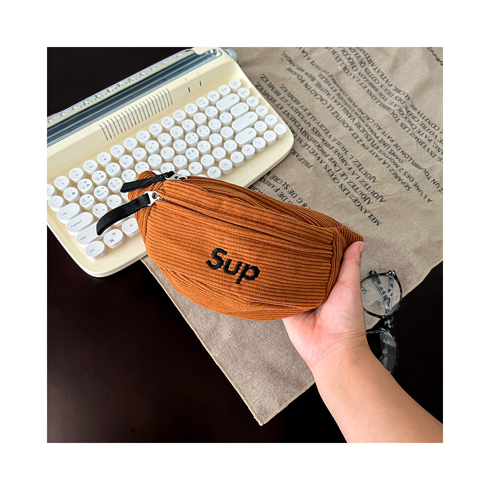 (Brown) Corduroy Lightweight Versatile Crossbody Bag For Kids With Fashionable Letter Patterns-image-OPC-PFG5PG8-NEW