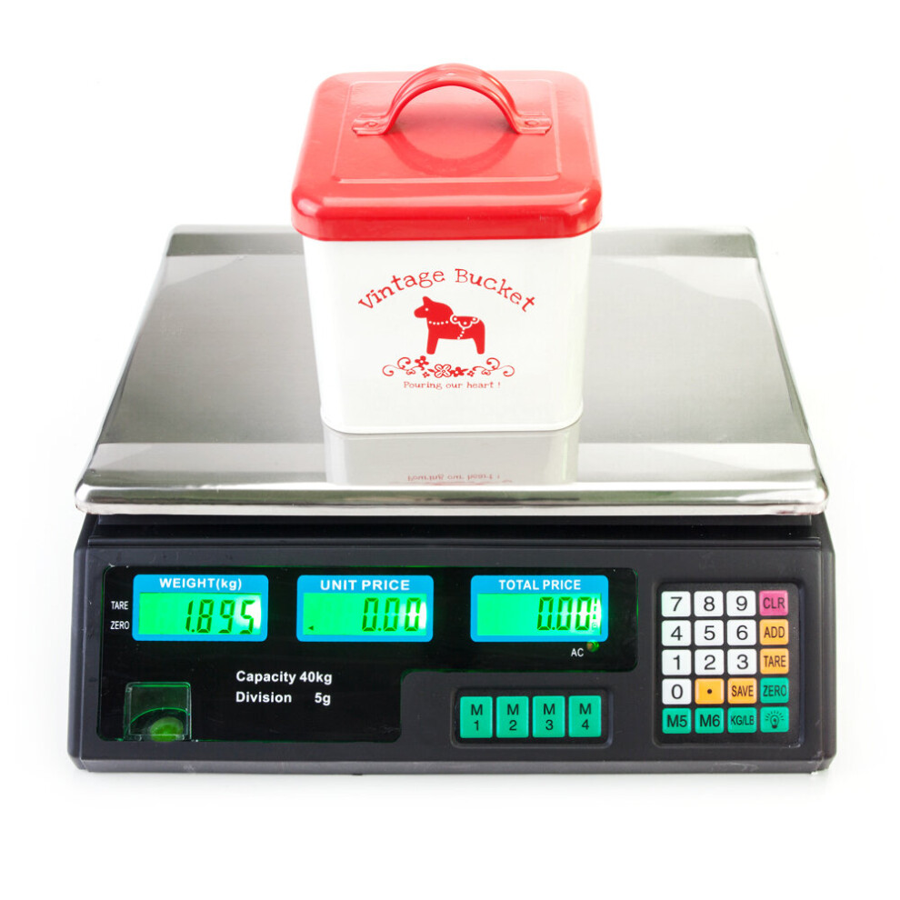 (Silver & Black) 40kg/5g Digital Price Computing Vegetable Commercial Retail Weight Scale