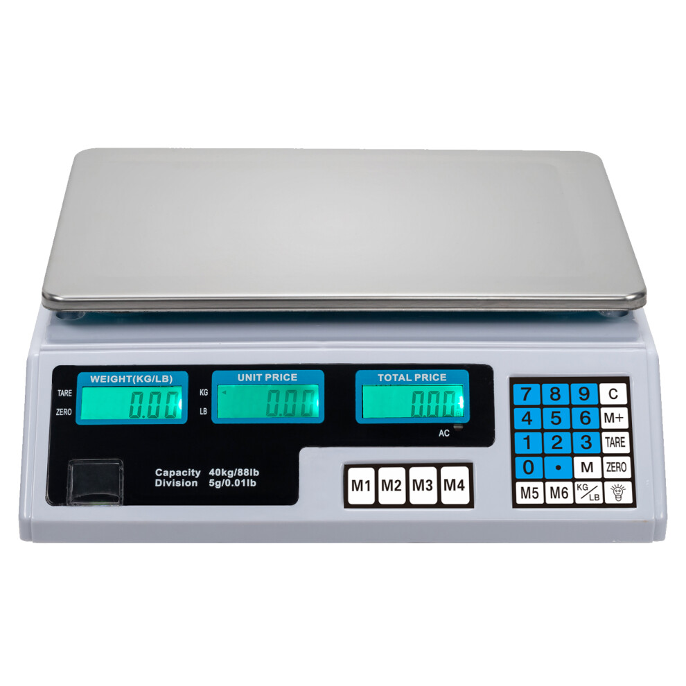 (Silver & White) 40kg/5g Digital Price Computing Vegetable Commercial Retail Weight Scale