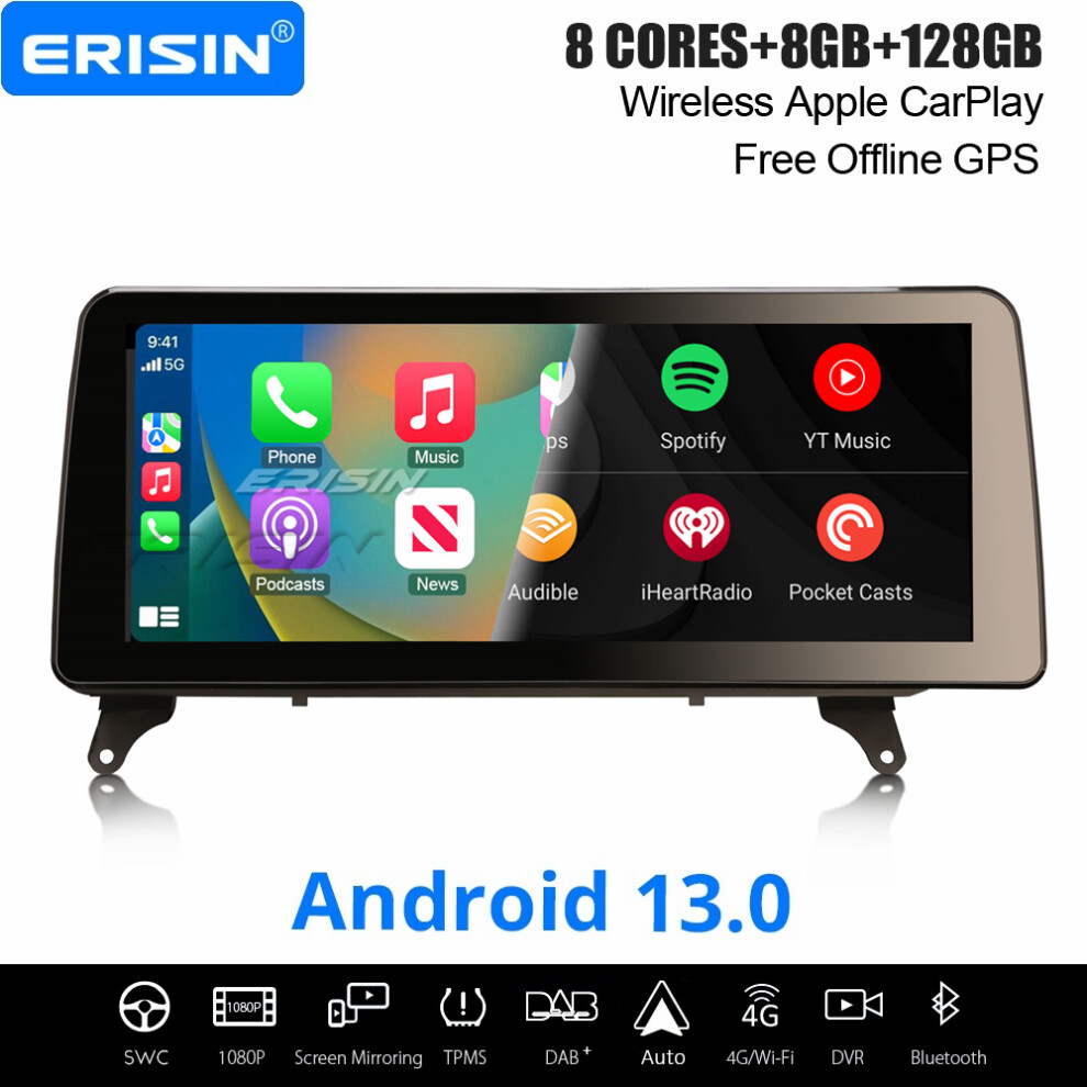 Erisin 12.3" Ips 8-Core Android 13 Car Stereo For Bmw X5 E70 X6 E71 Ccc Dab+ Satnav Carplay Android Auto Wifi 8Gb+128Gb