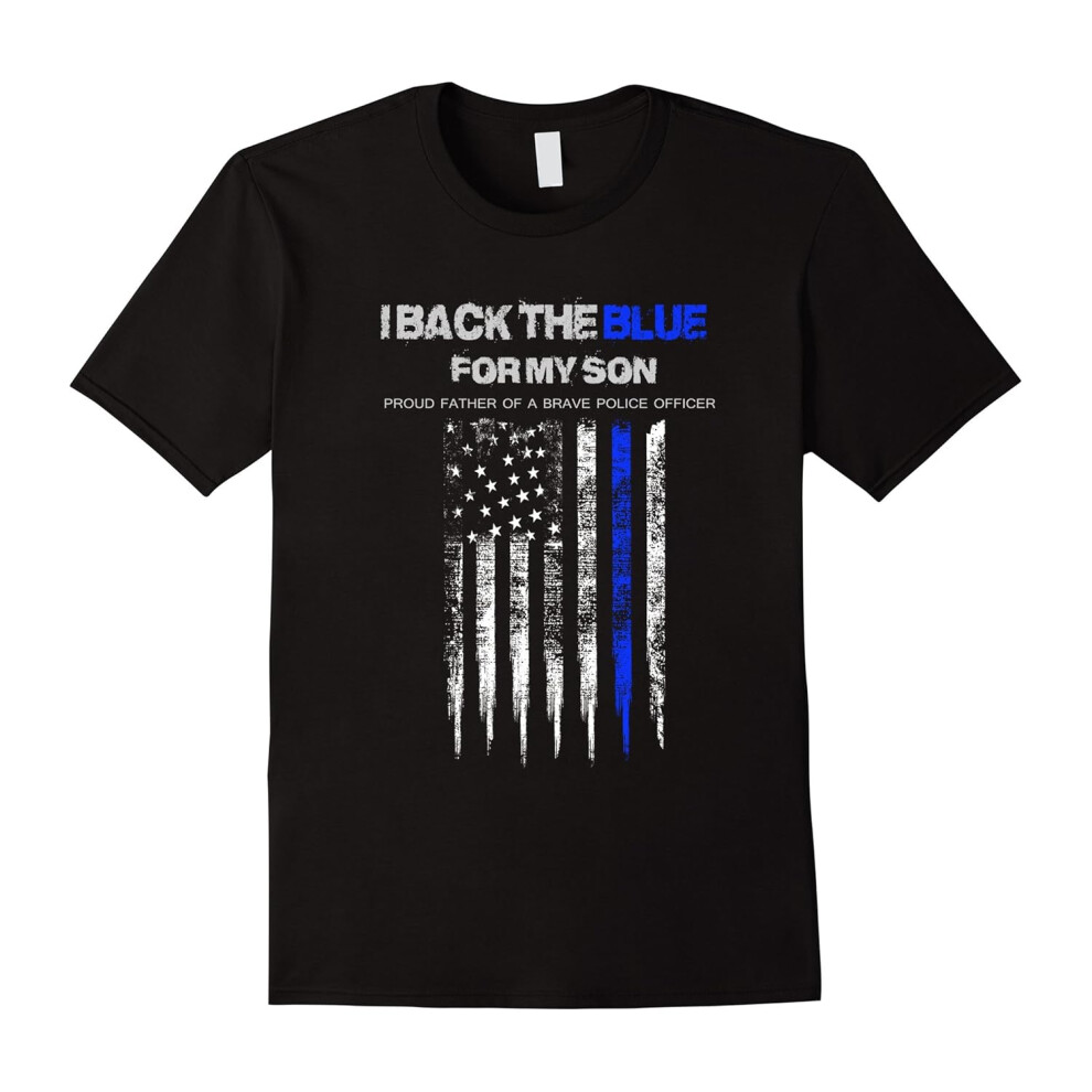 (L) Men's I Back The Blue for My Son thin blue line police dad t-shirt-Father's Day