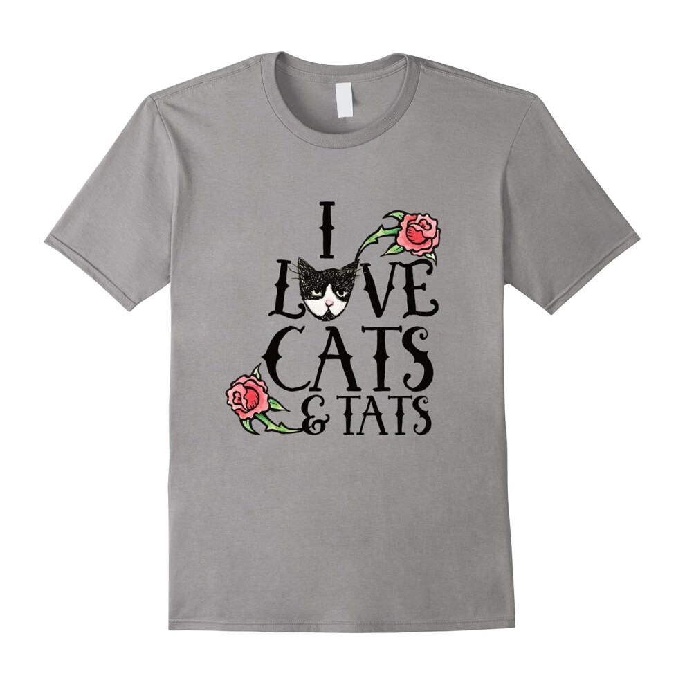 (XXL) I love cats and tats t-shirt cat lover tattoo lovers tee-Father's Day