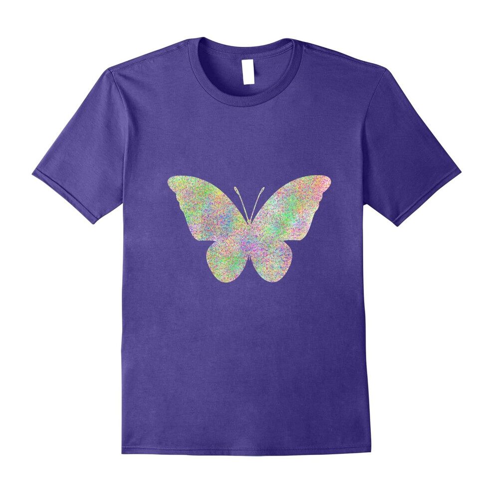 (M) Cute Rainbow Glitter Beautiful Butterfly T Shirt Lovers Tee-Father's Day