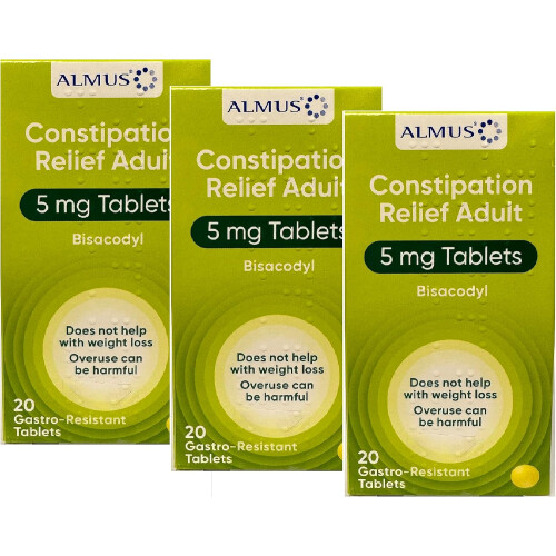 Almus Bisacodyl Constipation Relief 60 Tablets 5mg -same as Dulcolax