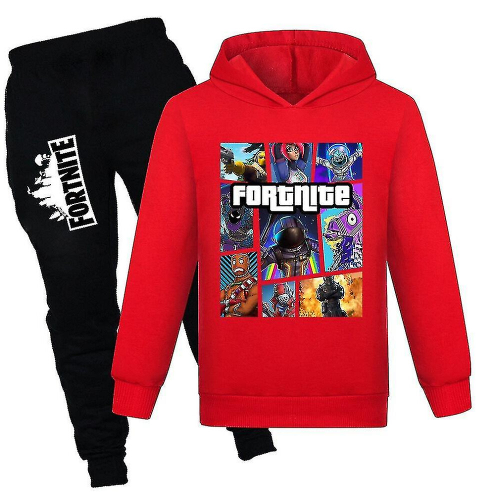 (Red, 7-8 Years) 7-14 Years Kids Teens Boys Girls Fortnite Tracksuit Set Hoodies Hooded Sweatshirt Tops+pants Outfits Suit Gifts