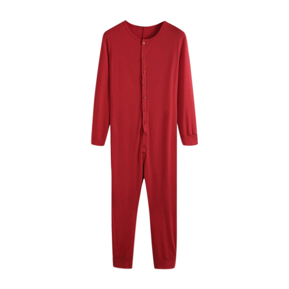 (Red, M) Men's One Piece Long Johns Night Pajama