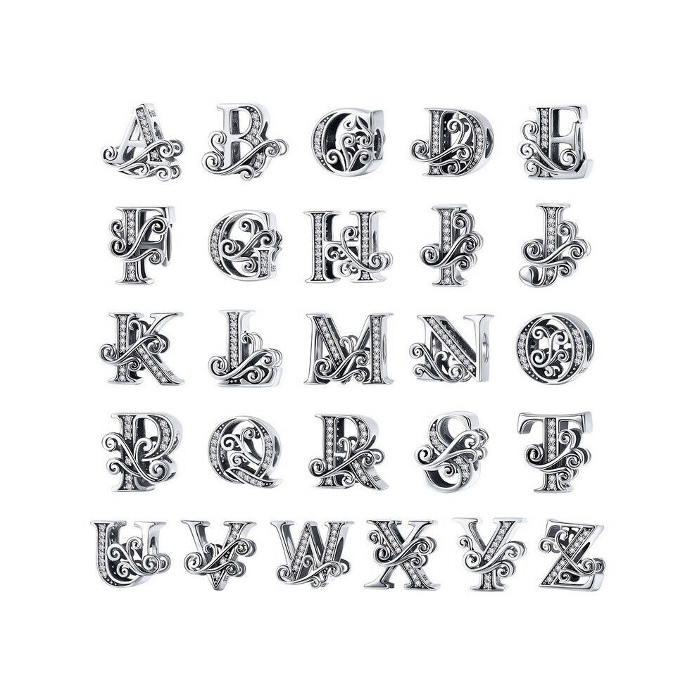 (C Charm) Alphabets letter name abc sterling silver charm