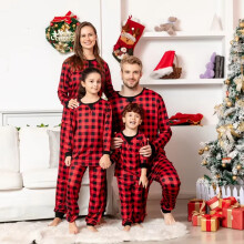 (Red, Kids-8 Years) Christmas Family Matching Outfits Red Plaid Pajamas Sets Xmas Family Holiday Party Clothes Suits Pajamas Pjs