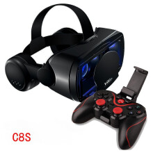 (C8S, Black) 3D VR Smart Glasses Headset Virtual Reality Helmet Smartphone Full Screen Vision Wide Angle Lens with Controller Headset 7 Inch