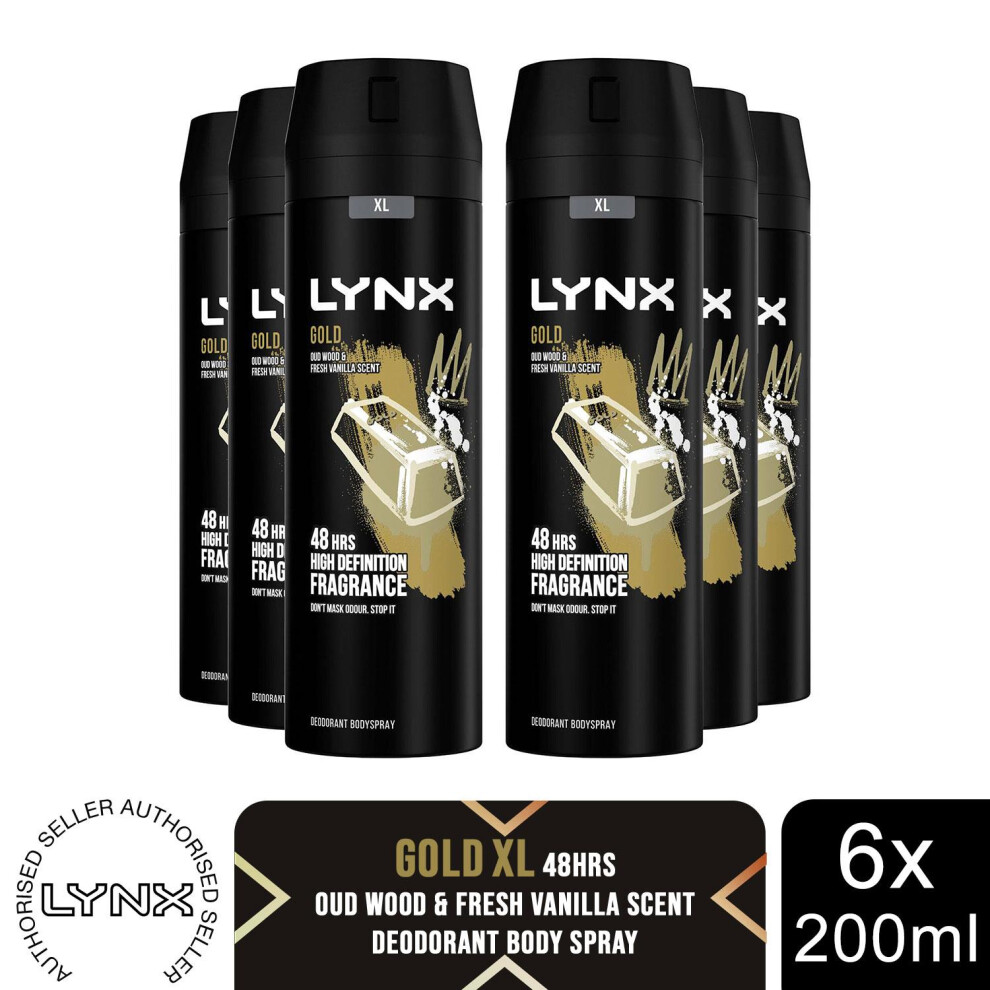 6pk Lynx XL Gold All Day Fresh Body Spray Deodorant - 6 x 200ml