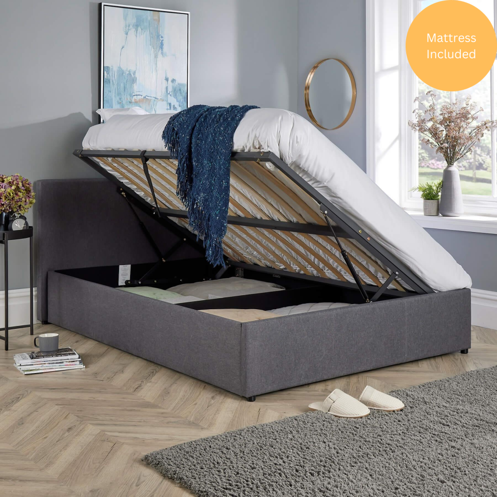 (Double (4ft6)) Ottoman Side Lift Storage Bed With Mattress