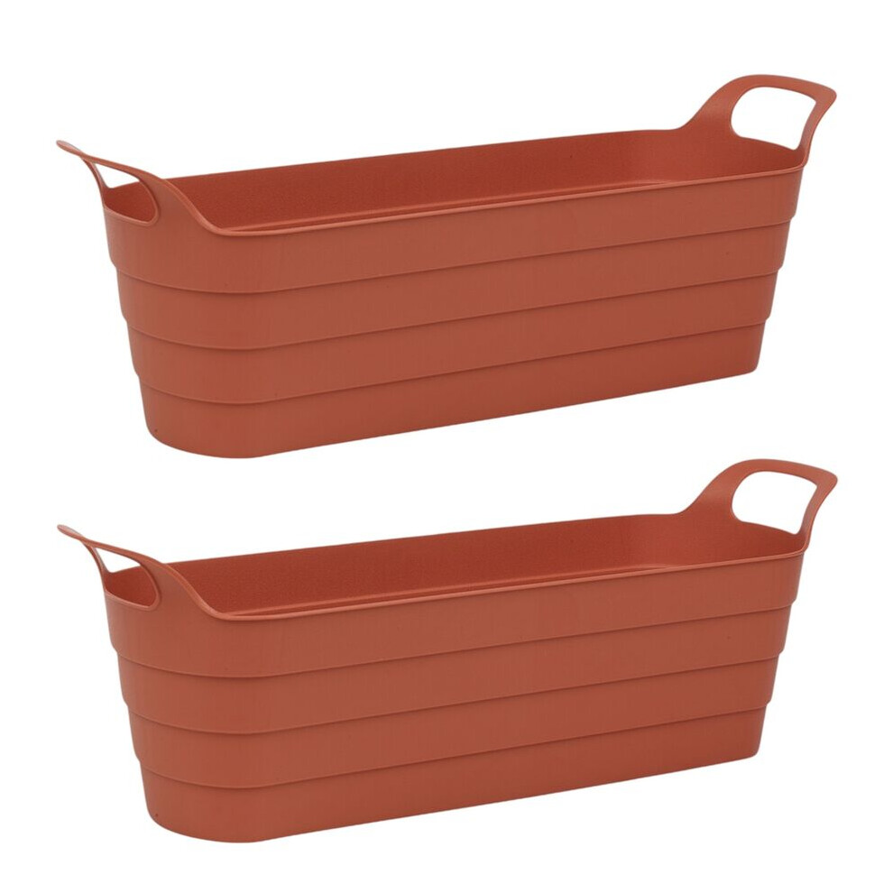 (2 Pcs Terracotta) Herb Pots w/ Handles Plastic Flexi Planter Flower Box