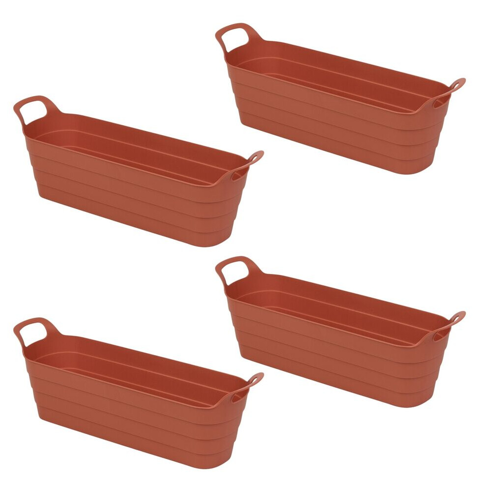 (4 Pcs Terracotta) Herb Pots w/ Handles Plastic Flexi Planter Flower Box