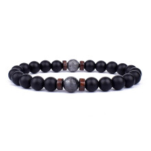 (M-19cm, L) Volcanic Stone Bracelet for Mens Lava Wooden 8mm Beads Bracelet
