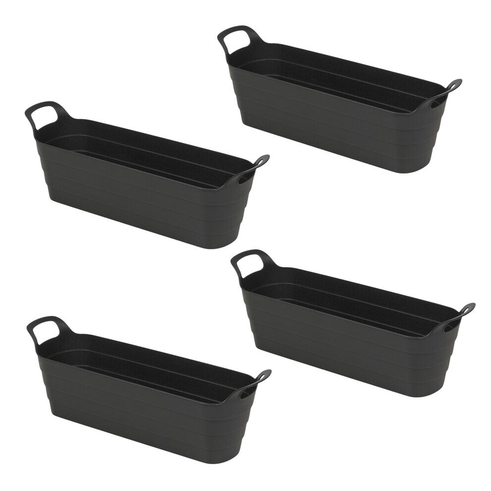 (4 Pcs Black) Herb Pots w/ Handles Plastic Flexi Planter Flower Box