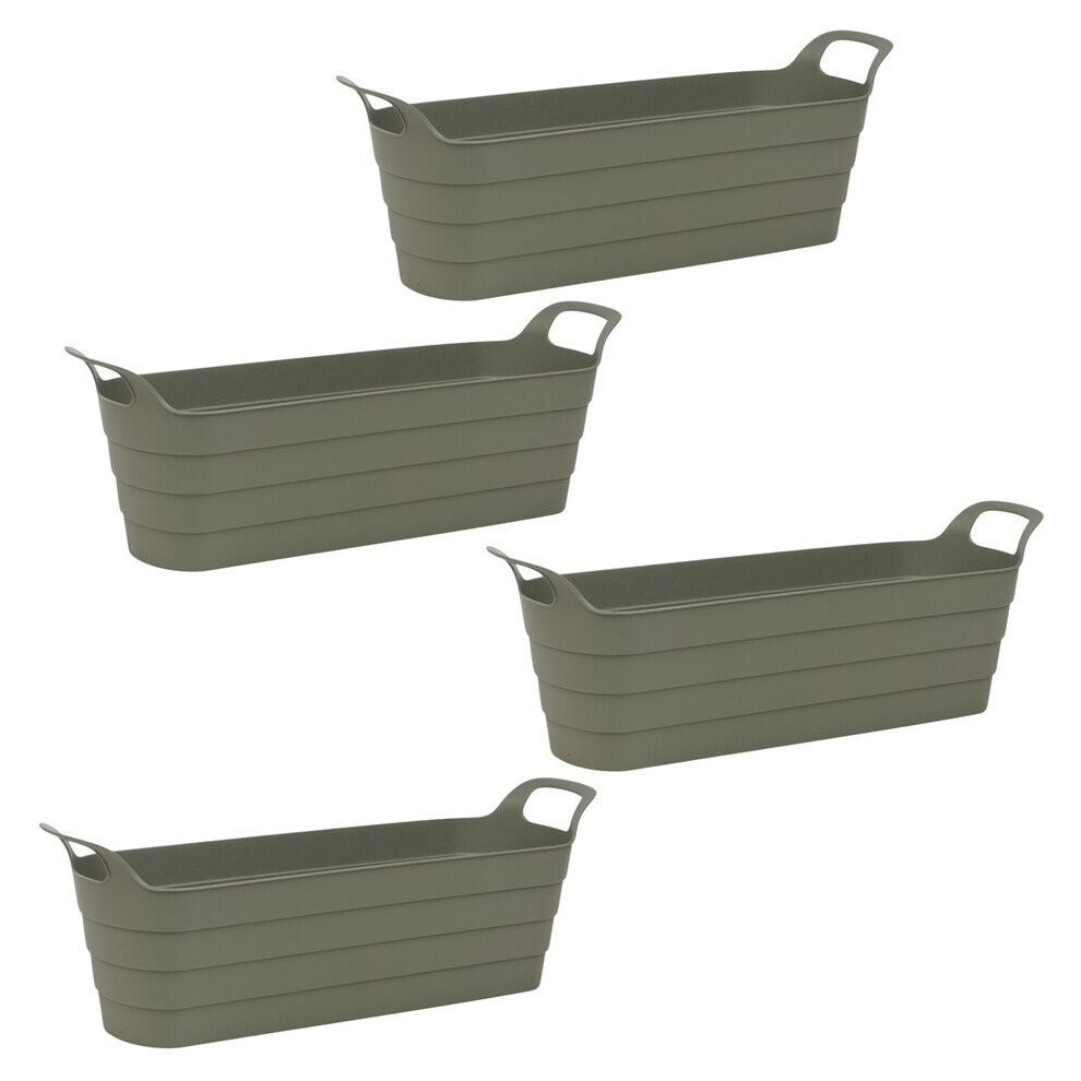 (4 Pcs Green) Herb Pots w/ Handles Plastic Flexi Planter Flower Box