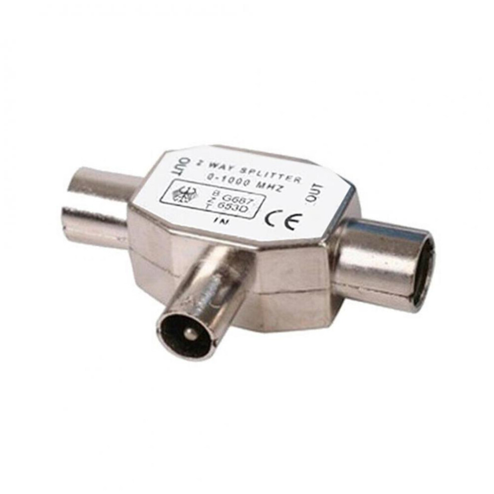 2 Way TV Television Aerial T Splitter Coax Male to 2x Female Adapter Connector