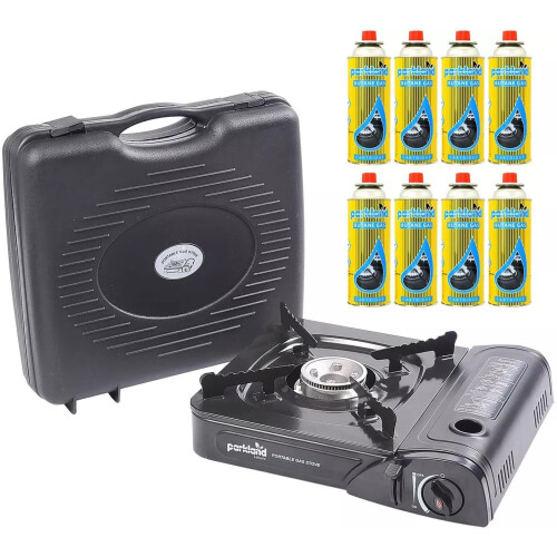 Gas Stove + 4 Butane Cans) Butane Stove Portable Cooker In Carry Case 2 4 8 12 Gas Bottles Camping BBQ Kit On