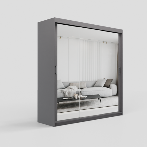 (200cm, Grey) ELUKS Modern Sliding Door Wardrobe SKY