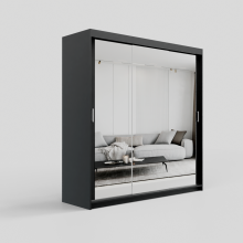 (200cm/+ 2 drawers, Black) ELUKS Modern Sliding Door Wardrobe SKY