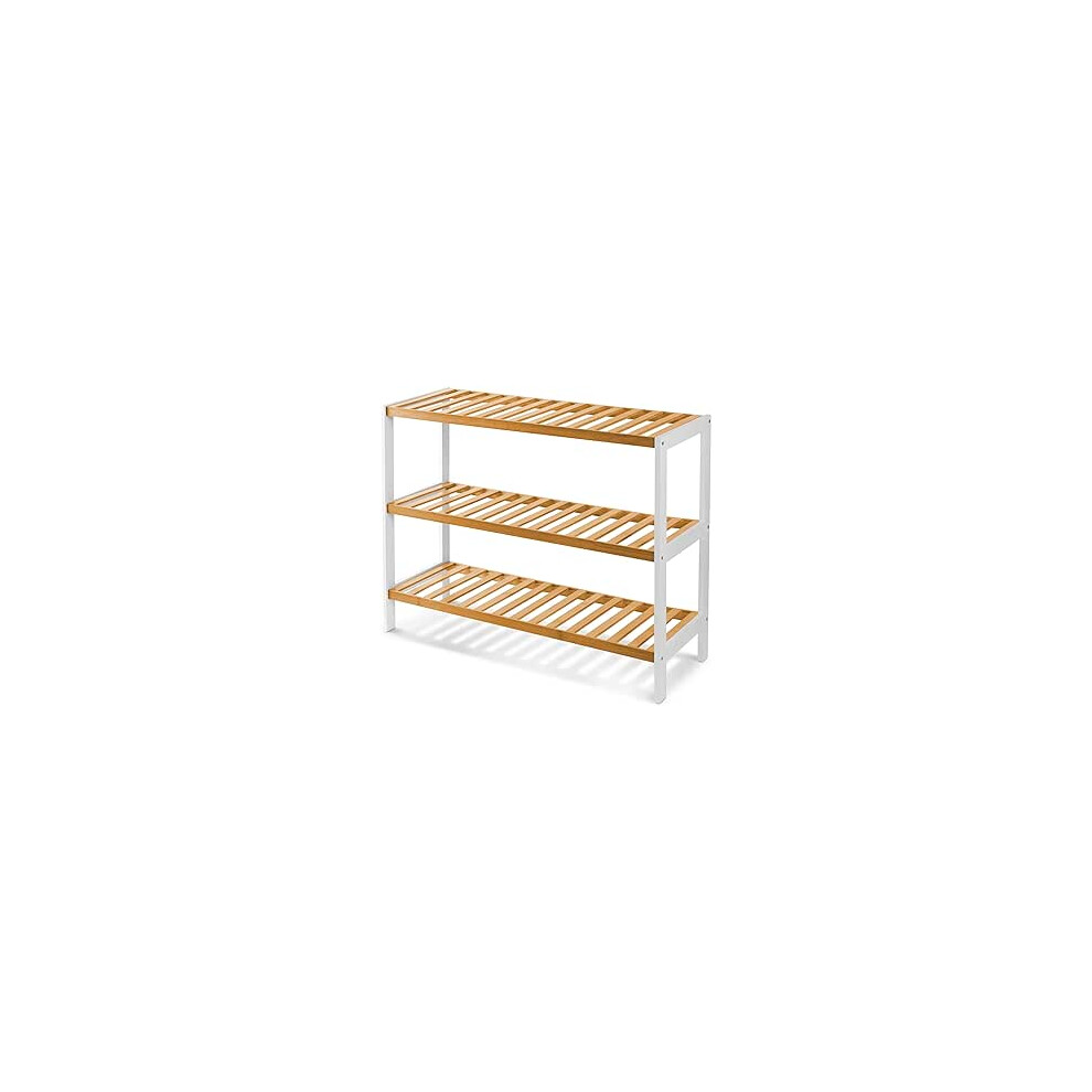 KEPLIN 3 Tier Natural & White Bamboo Shoe Rack Easy Assembly