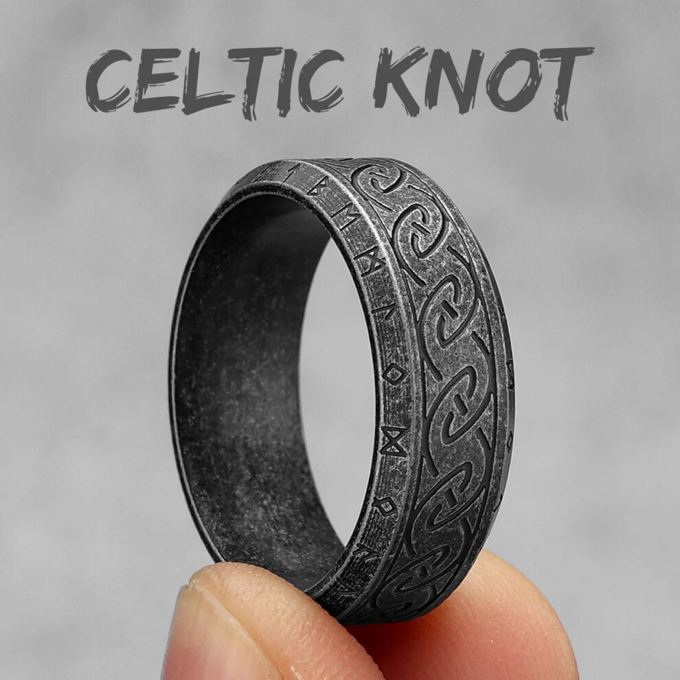 Photos - Ring  Vintage Nordic Viking Runes Celtic Knot Stainless Steel Unisex (R1015 Vintage Black, 11)