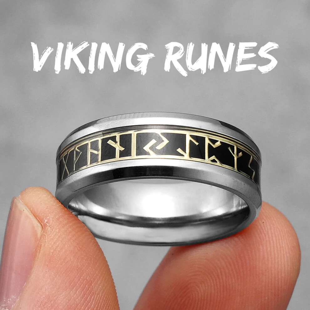 Photos - Ring Vintage Nordic Viking Runes Celtic Knot Stainless Steel Unisex (R1023 Silver, 11)