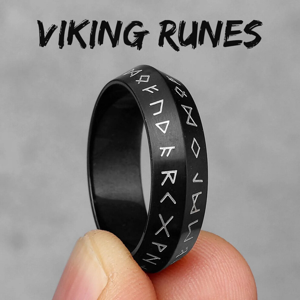 Photos - Ring  Vintage Nordic Viking Runes Celtic Knot Stainless Steel Unisex (R1018 Black, 11)