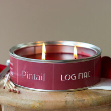 Pintail Candles Large 3-Wick Log Fire Scented Tin Candle - Up to 15h Burn, UK Handmade
