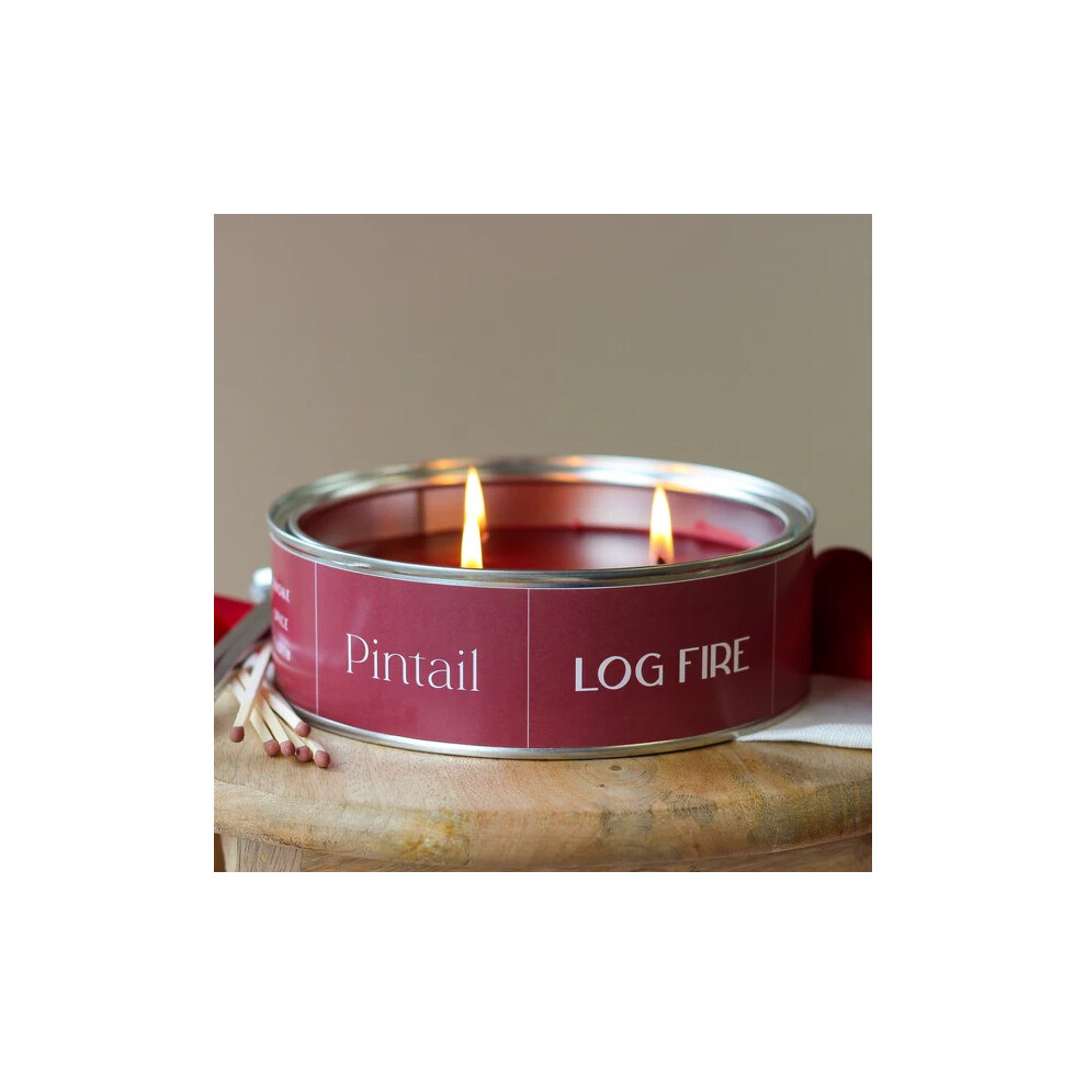 Pintail Candles Large 3-Wick Log Fire Scented Tin Candle - Up To 15H Burn, Uk Handmade