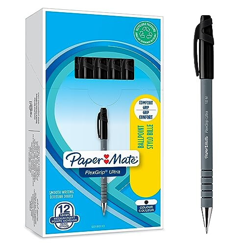 Paper Mate Paper Mate Flexgrip Ultra Ballpoint Pens | Medium Point (1.0mm) | Black | 12 Count