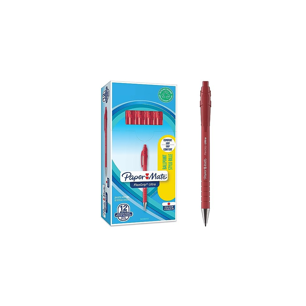 Paper Mate Flexgrip Ultra Retractable Ballpoint Pens, Medium Point (1.0Mm), Red, 12 Count