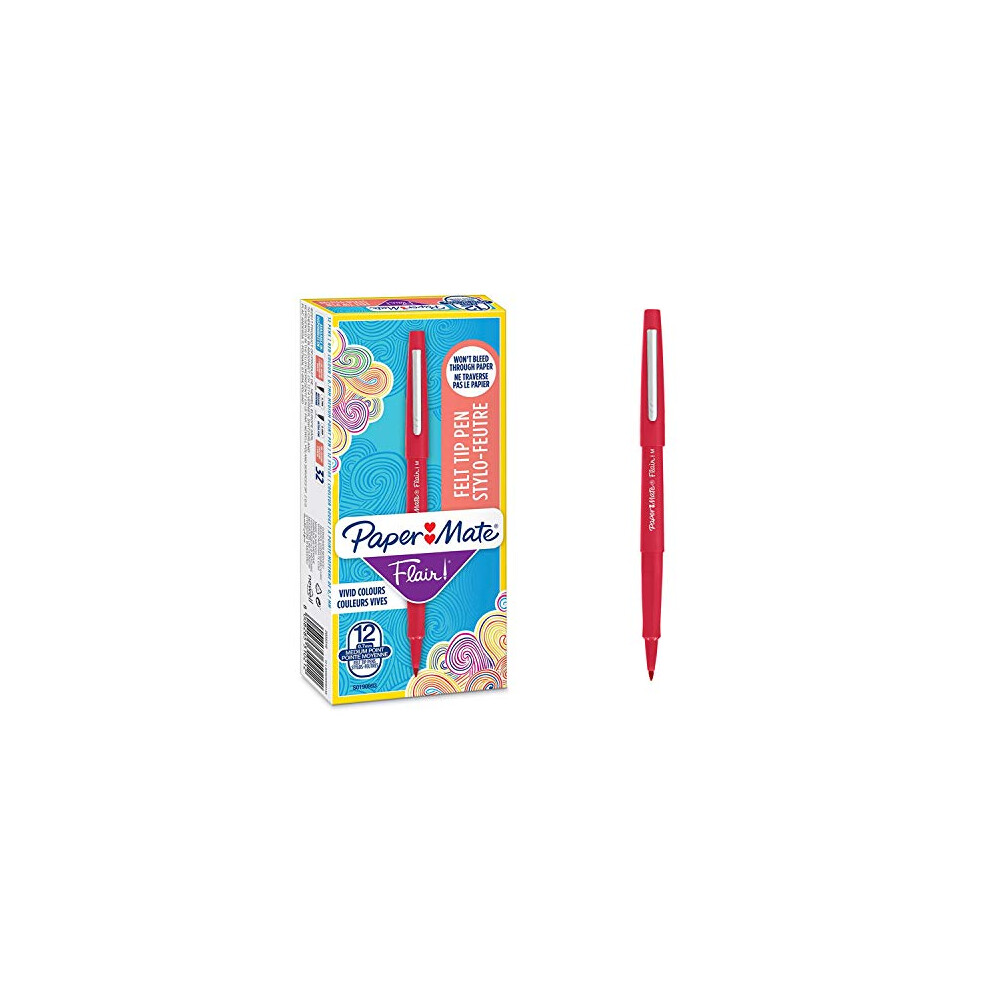 Paper Mate Flair Felt Tip Pens | Medium Point (0.7mm) | Red | 12 Count