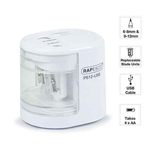 Rapesco 1448 Automatic Electric USB/Battery Pencil Sharpener, White 1