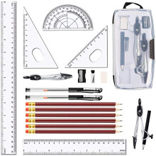 LATERN 20Pcs Geometry Compass Set, Student Supplies Drawing Compass and Protractor Set, Set Squares (30?/45?/60?), Eraser, Pencil Sharpener, Straight