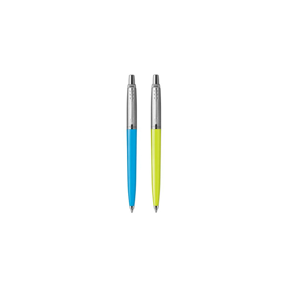 Parker Jotter Originals Ballpoint Pens | Pop Art Collection | Lime and Sky Blue with Chrome Trims | Medium Point | Blue Ink | 2 Count