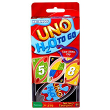 Mattel Games UNO H2O To Go Card Game, 108 durable plastic cards water resistant plus clip. Makes a Great Gift for Ages 7 and older