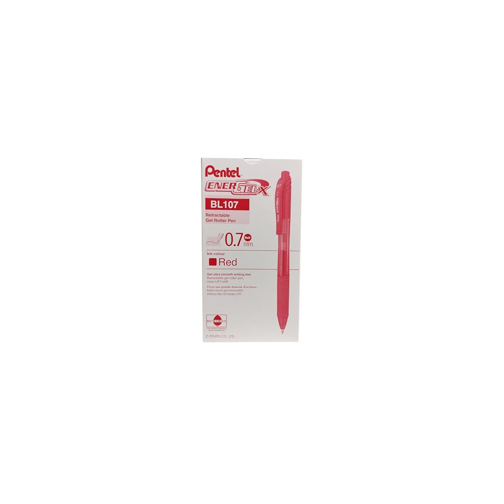 Pentel Energel-BL107-BX Tip Retractable Pen, 0.7 mm - Red (Pack of 12)