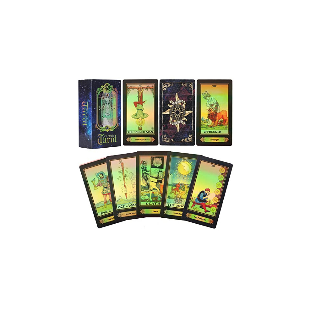 Smoostart 78 Tarot Cards with Guidebook, Holographic Tarot Cards Deck Future Telling Game with Colorful Box for Beginners and Professional Player