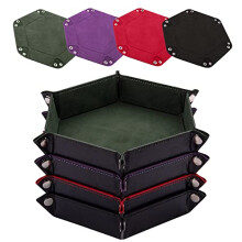 SIQUK 4 Pieces Dice Tray Hexagon Dice Rolling Tray Folding PU Leather Velvet Dice Tray for RPG DND and Other Dice Game (Dark Green, Violet, Red,